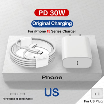 30W PD Fast Charger For iPhone with USB-C to Lightning Cable