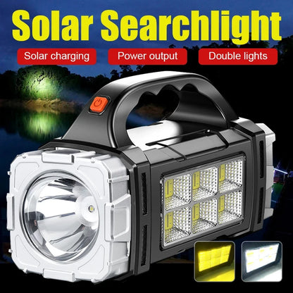 Powerful LED Flashlight USB+Solar Rechargeable Flashlight Torch Portable with Power Bank Outdoor