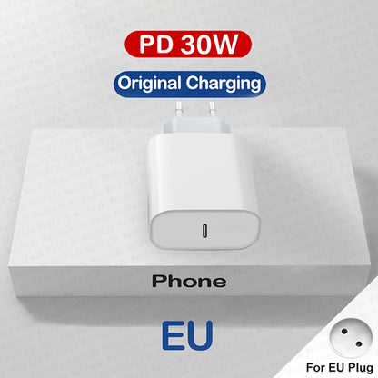 30W PD Fast Charger For iPhone with USB-C to Lightning Cable