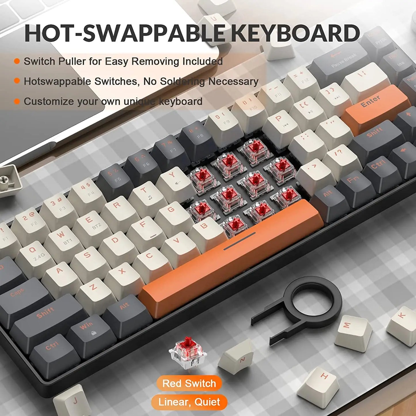 Wireless Mechanical Keyboard Dual Mode Hot-Swappable Mini 68-Key Red Switch