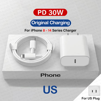 30W PD Fast Charger For iPhone with USB-C to Lightning Cable