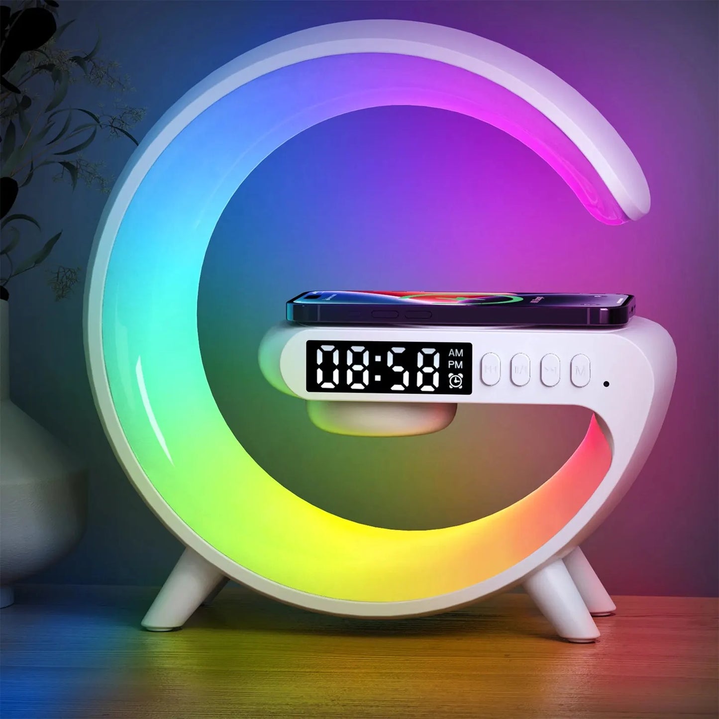 Wireless Rechargeable Desk Lamp LED Smart RGB Night Light with Bluetooth Speaker