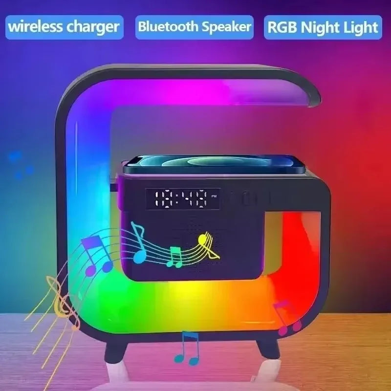 Wireless Charger Station RGB Desk Lamp Light Alarm Clock Bluetooth Speaker