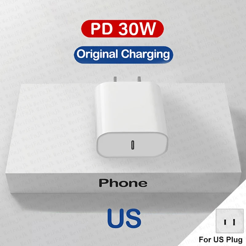 30W PD Fast Charger For iPhone with USB-C to Lightning Cable