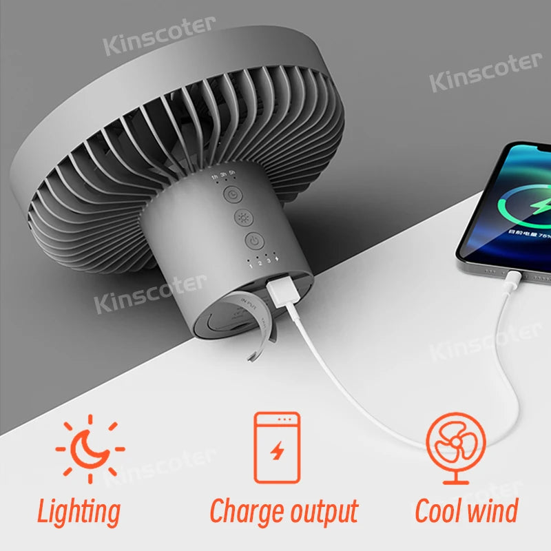 Rechargeable Desktop Portable Fan with Power Bank LED Lighting