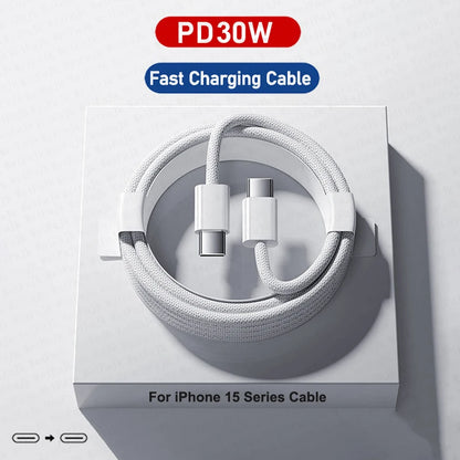 30W PD Fast Charger For iPhone with USB-C to Lightning Cable