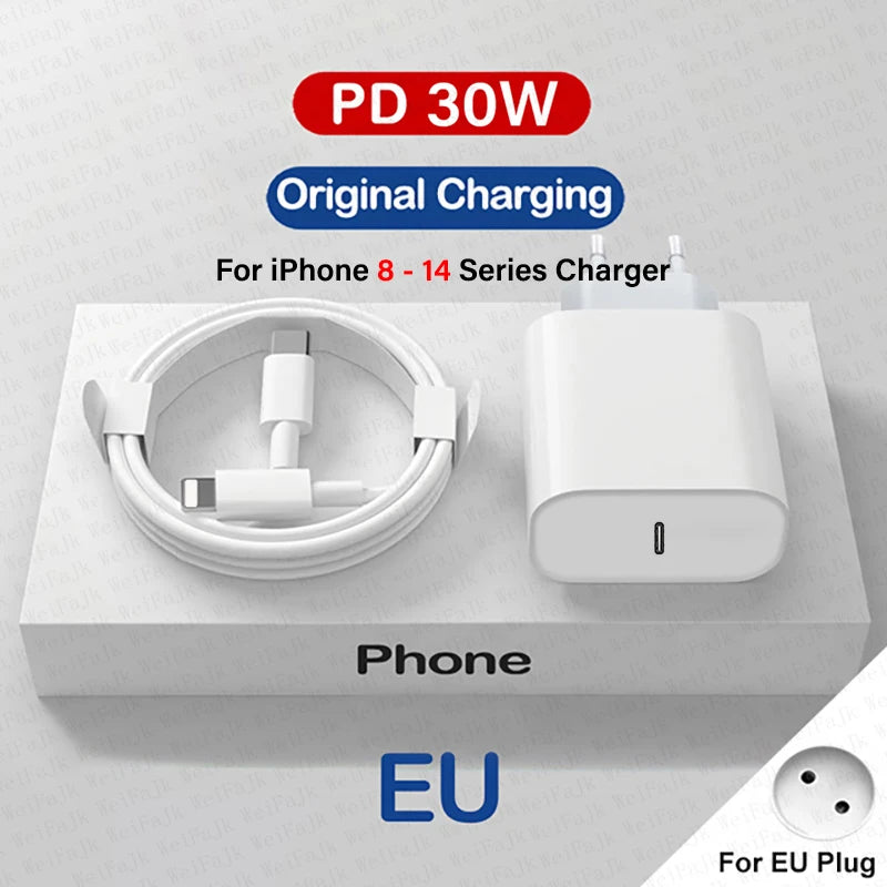 30W PD Fast Charger For iPhone with USB-C to Lightning Cable