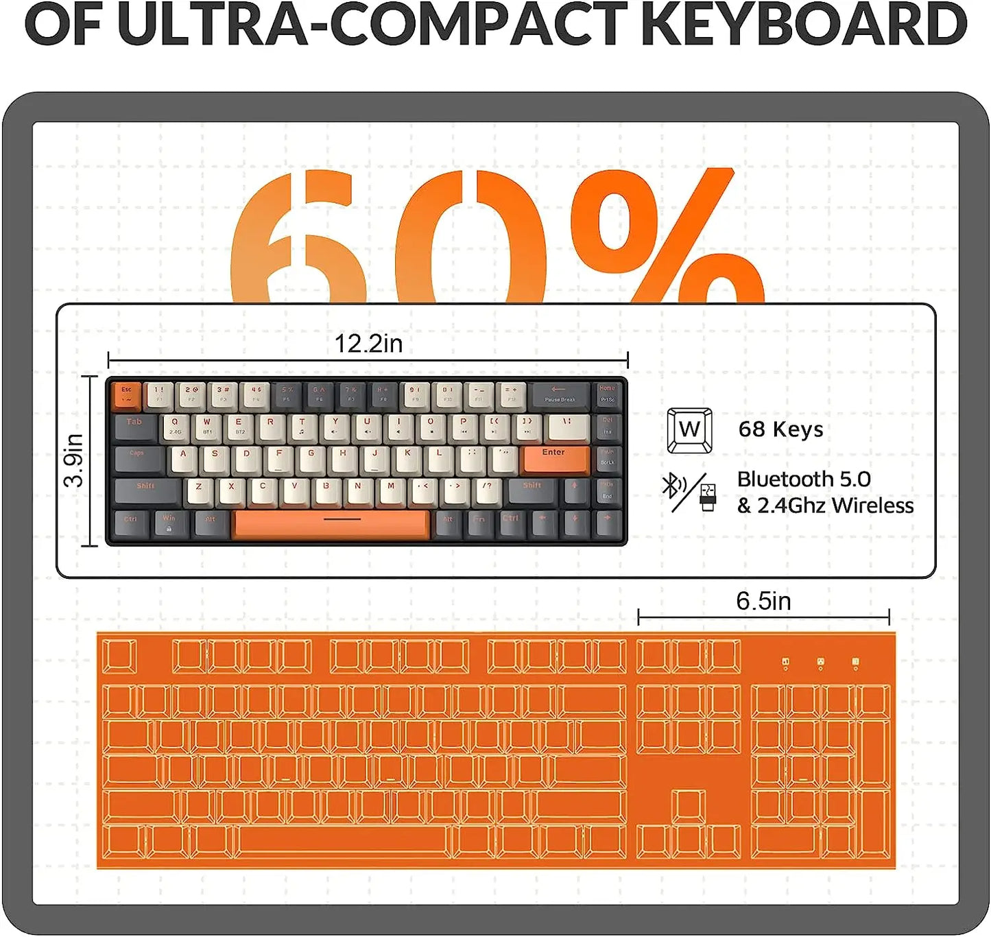 Wireless Mechanical Keyboard Dual Mode Hot-Swappable Mini 68-Key Red Switch