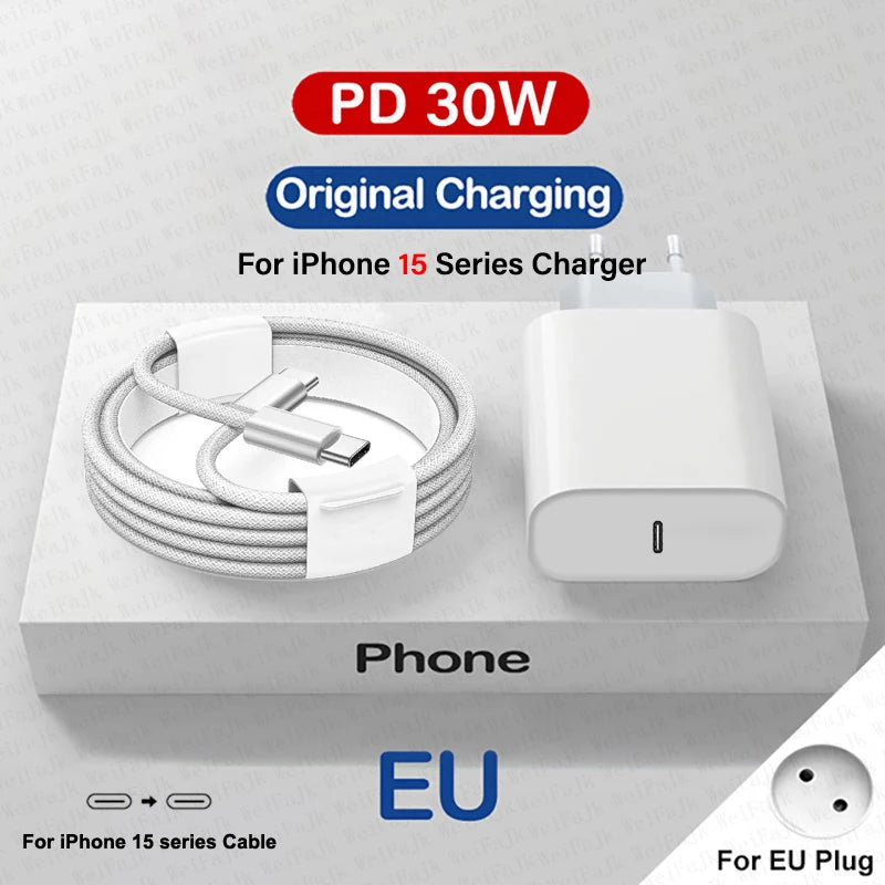 30W PD Fast Charger For iPhone with USB-C to Lightning Cable