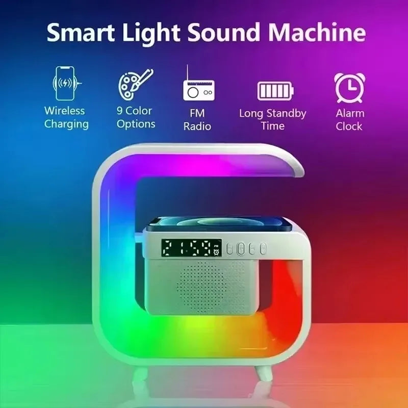 Wireless Charger Station RGB Desk Lamp Light Alarm Clock Bluetooth Speaker