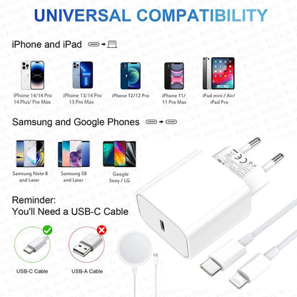 30W PD Fast Charger For iPhone with USB-C to Lightning Cable